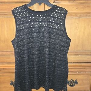 Ming Wang Metallic Studded Knit Sleeveless Top Black Gold Women’s Size Large